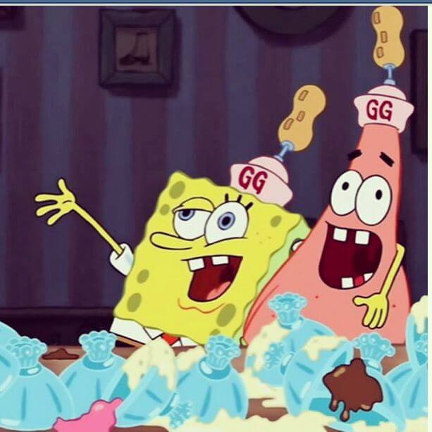 Spongebob and Patrick getting pretend drunk at Goofy Goober's