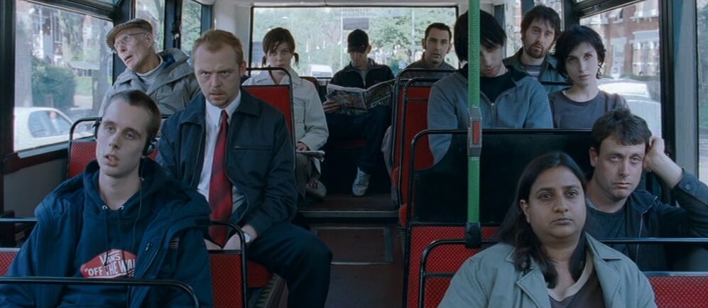 Shaun of the Dead - Shaun sitting in a crowded bus